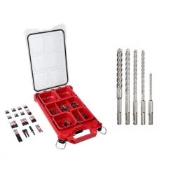 Milwaukee SHOCKWAVE Impact Duty Screw Driver Bit Set W/PACKOUT Case & 4-Cutter SDS-Plus Carbide Hammer Drill Bit Kit (105-Piece)