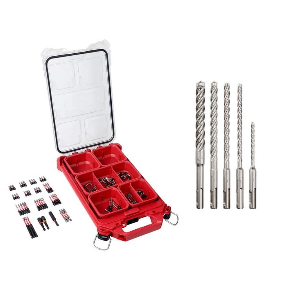 Milwaukee SHOCKWAVE Impact Duty Screw Driver Bit Set W/PACKOUT Case & 4-Cutter SDS-Plus Carbide Hammer Drill Bit Kit (105-Piece) 1 Milwaukee SHOCKWAVE Impact Duty Screw Driver Bit Set W/PACKOUT Case & 4-Cutter SDS-Plus Carbide Hammer Drill Bit Kit (105-Piece)