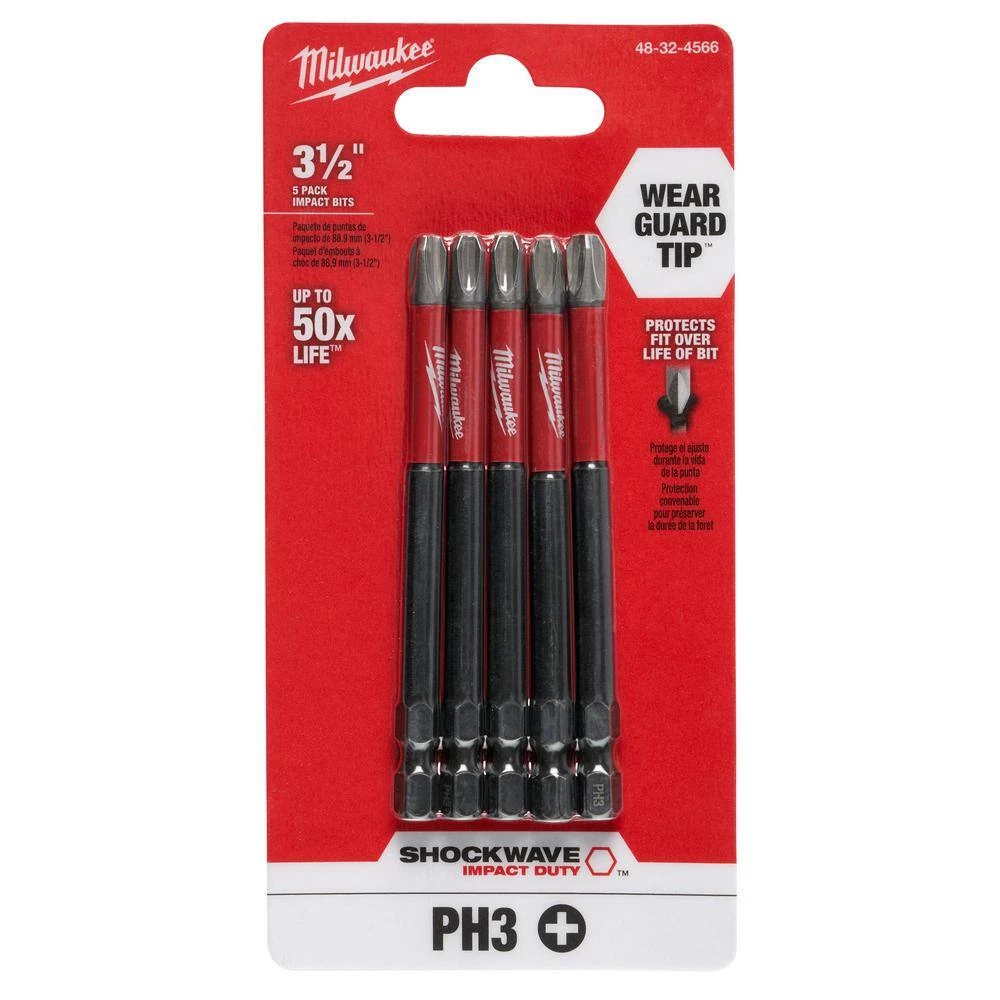 Milwaukee SHOCKWAVE Impact Duty 3-1/2 in. Phillips #3 Alloy Steel Screw Driver Bit (5-Pack) 8 Milwaukee SHOCKWAVE Impact Duty 3-1/2 in. Phillips #3 Alloy Steel Screw Driver Bit (5-Pack) - Image 8