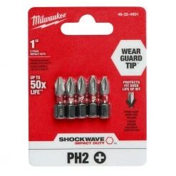 Milwaukee SHOCKWAVE Impact Duty 1 in. Phillips #2 Alloy Steel Insert Bit (5-Pack) -Power Tools Accessories Sales Shop milwaukee screwdriver bits 48 32 4601 c3 1000