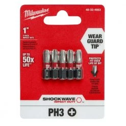 Milwaukee SHOCKWAVE Impact Duty 1 in. Phillips #3 Alloy Steel Insert Bit (5-Pack) -Power Tools Accessories Sales Shop milwaukee screwdriver bits 48 32 4663 c3 1000