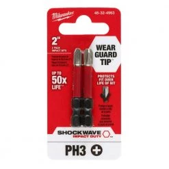 Milwaukee SHOCKWAVE Impact Duty 2 in. Phillips #3 Alloy Steel Screw Driver Bit (2-Pack) -Power Tools Accessories Sales Shop milwaukee screwdriver bits 48 32 4963 77 1000
