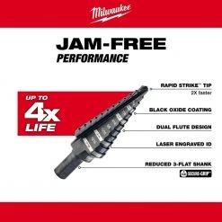 Milwaukee 3/16 in. - 7/8 in. #4 Black Oxide Step Drill Bit (12-Steps) -Power Tools Accessories Sales Shop milwaukee step drill bits 48 89 9204 a0 1000
