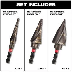 Milwaukee Black Oxide Step Drill Bit Set (6-Piece) With SHOCKWAVE Impact Duty Titanium Step Bit Kit (3-Piece) -Power Tools Accessories Sales Shop milwaukee step drill bits 48 89 9224 48 89 9257 40 1000