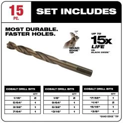 Milwaukee Cobalt Red Helix Drill Bit Set for Drill Drivers (15-Piece) -Power Tools Accessories Sales Shop milwaukee twist drill bits 48 89 2331 40 1000