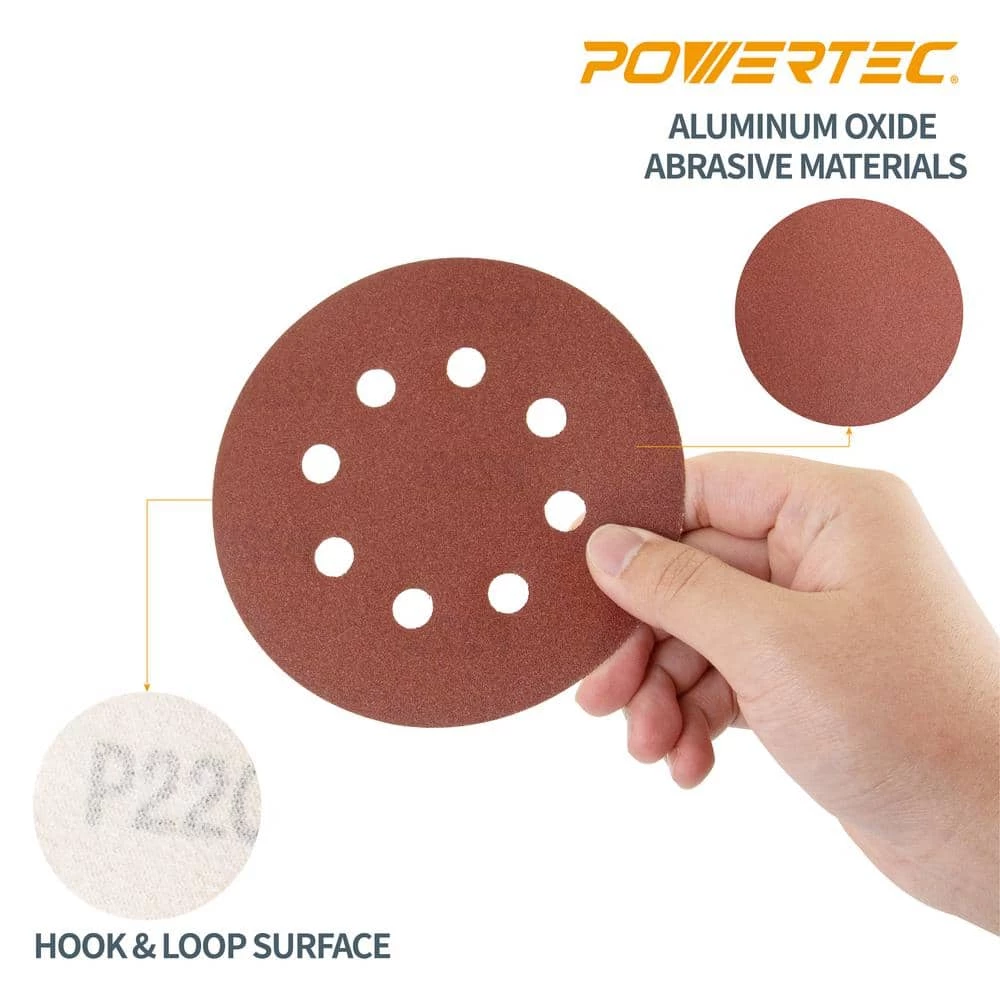 POWERTEC 5 in. 60-Grit Aluminum Oxide Hook and Loop 8-Hole Disc (25-Pack) 5 POWERTEC 5 in. 60-Grit Aluminum Oxide Hook and Loop 8-Hole Disc (25-Pack) - Image 5