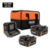 RIDGID 18V 6.0 Ah and 4.0 Ah MAX Output Lithium-Ion Batteries and Charger Kit with Bag
