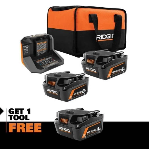RIDGID 18V 6.0 Ah and 4.0 Ah MAX Output Lithium-Ion Batteries and Charger Kit with Bag and Extra 18V 4.0 Ah MAX Output Battery -Power Tools Accessories Sales Shop ridgid outdoor power batteries chargers ac840060sb1 ac840040 64 1000