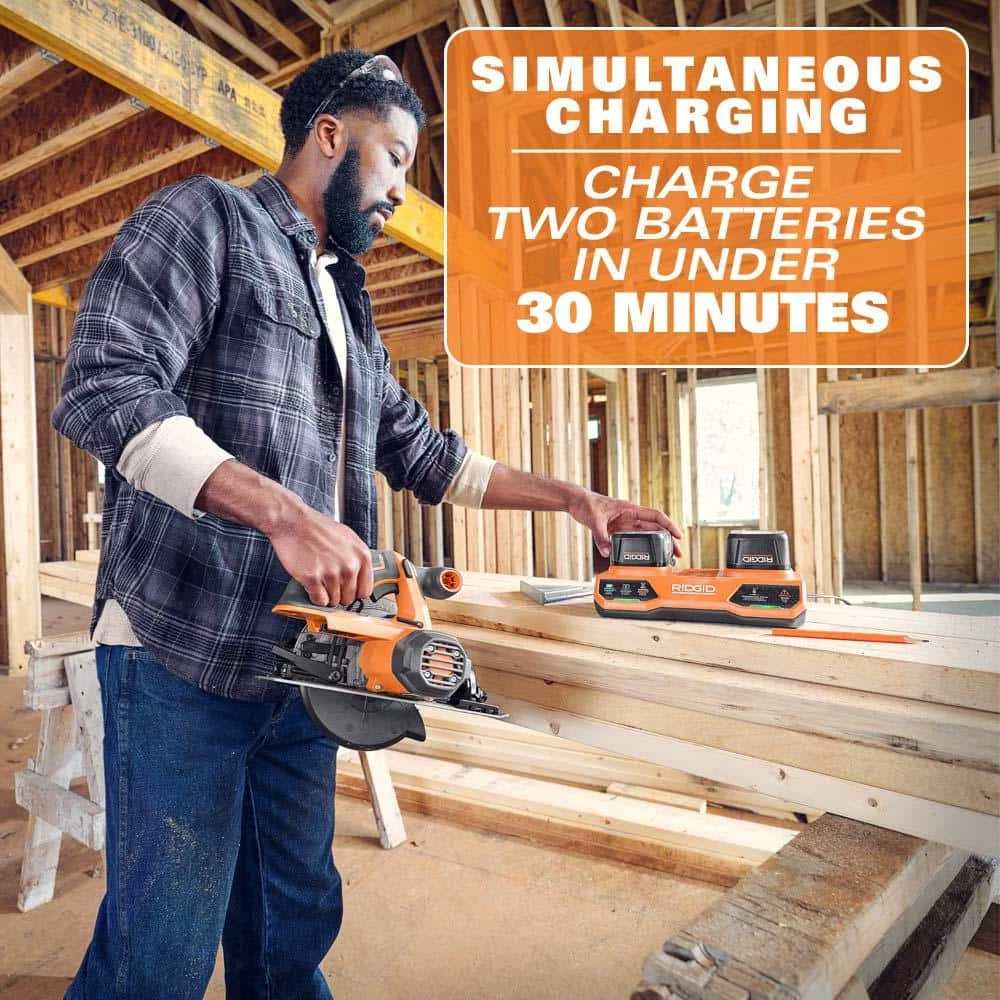 RIDGID 18-Volt Dual Port Simultaneous Charger with (2) 2.0 Ah Batteries, (2) 4.0 Ah Batteries 5 RIDGID 18-Volt Dual Port Simultaneous Charger with (2) 2.0 Ah Batteries, (2) 4.0 Ah Batteries - Image 5