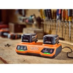 RIDGID 18-Volt Dual Port Simultaneous Charger with (2) 2.0 Ah Batteries, (2) 4.0 Ah Batteries 22 RIDGID 18-Volt Dual Port Simultaneous Charger with (2) 2.0 Ah Batteries, (2) 4.0 Ah Batteries -Power Tools Accessories Sales Shop ridgid outdoor power batteries chargers ac86095ksbn 4f 1000