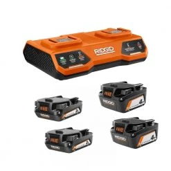 RIDGID 18-Volt Dual Port Simultaneous Charger with (2) 2.0 Ah Batteries, (2) 4.0 Ah Batteries