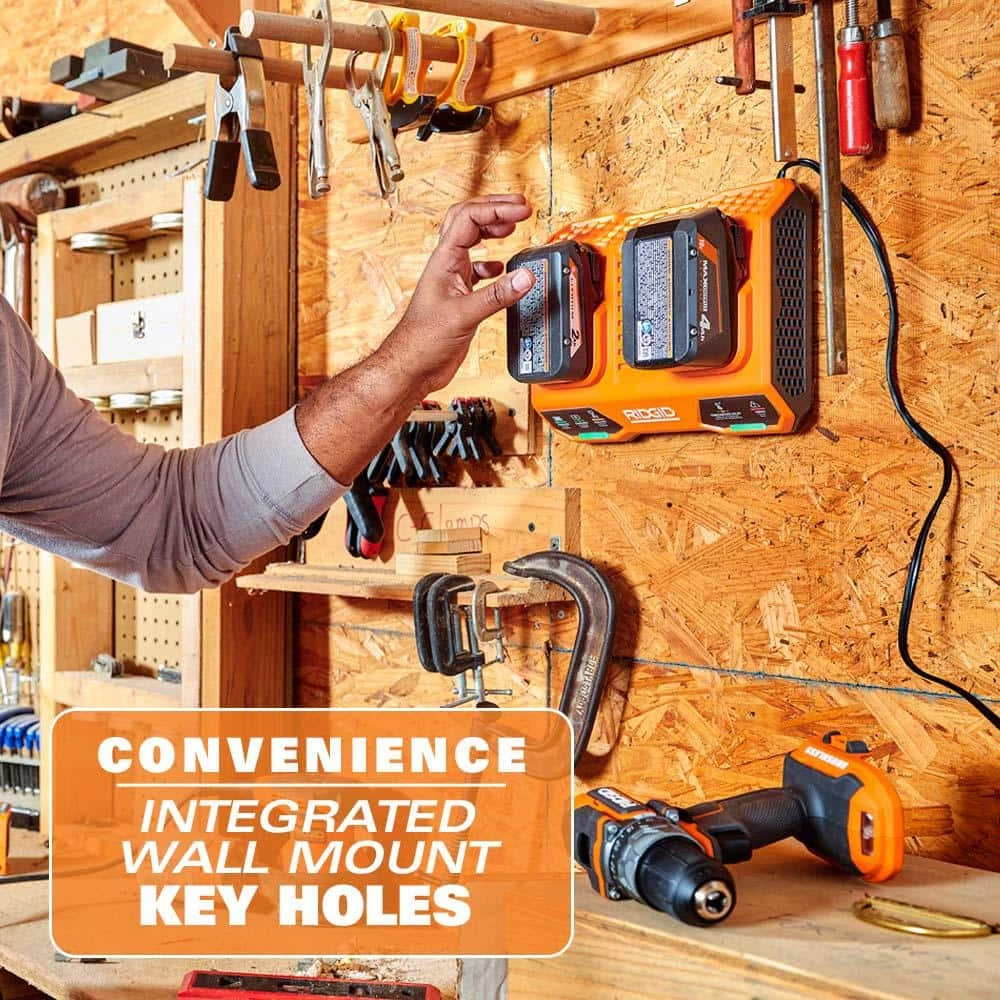 RIDGID 18-Volt Dual Port Simultaneous Charger with (2) 2.0 Ah Batteries, (2) 4.0 Ah Batteries 6 RIDGID 18-Volt Dual Port Simultaneous Charger with (2) 2.0 Ah Batteries, (2) 4.0 Ah Batteries - Image 6