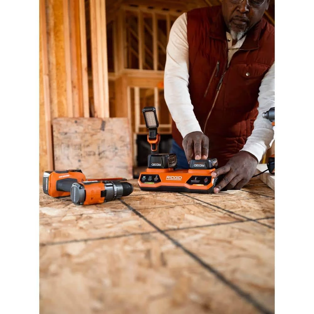 RIDGID 18-Volt Dual Port Simultaneous Charger with (2) 2.0 Ah Batteries, (2) 4.0 Ah Batteries 8 RIDGID 18-Volt Dual Port Simultaneous Charger with (2) 2.0 Ah Batteries, (2) 4.0 Ah Batteries - Image 8