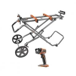 RIDGID Universal Mobile Miter Saw Stand with Mounting Braces and 18V Cordless Torch Light (Tool Only)