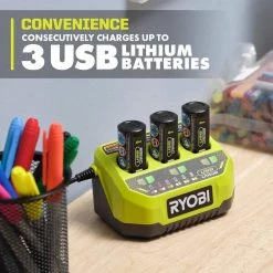 RYOBI USB Lithium 3-Port Charger with USB Lithium 2.0 Ah Lithium-ion Rechargeable Battery -Power Tools Accessories Sales Shop ryobi outdoor power batteries chargers fvch01 fvb01 1d 1000