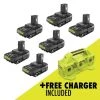 RYOBI ONE+ 18V Lithium-Ion 2.0 Ah Compact Battery (6-Pack) with 6-Port Charger