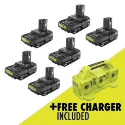 RYOBI ONE+ 18V Lithium-Ion 2.0 Ah Compact Battery (6-Pack) with 6-Port Charger