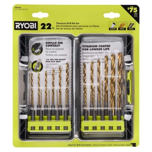 RYOBI Titanium Drill Bit Kit (22-Piece) -Power Tools Accessories Sales Shop ryobi twist drill bits ar2042 64 1000